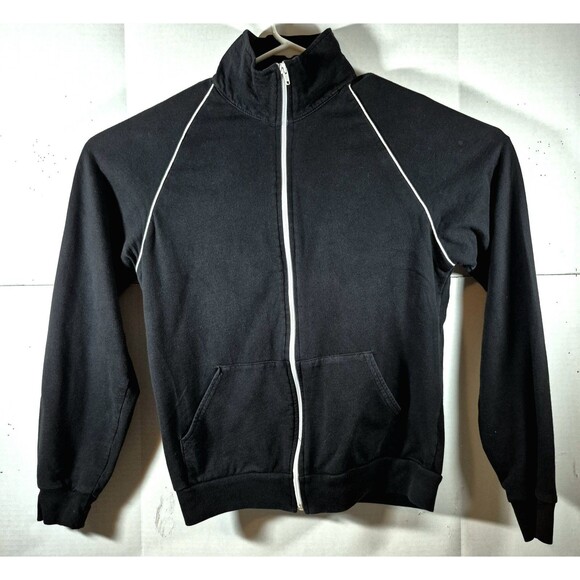 AMERICAN APPAREL Men's Black/White Stand Collar Zip-Up Track Jacket SZ M - Picture 2 of 9